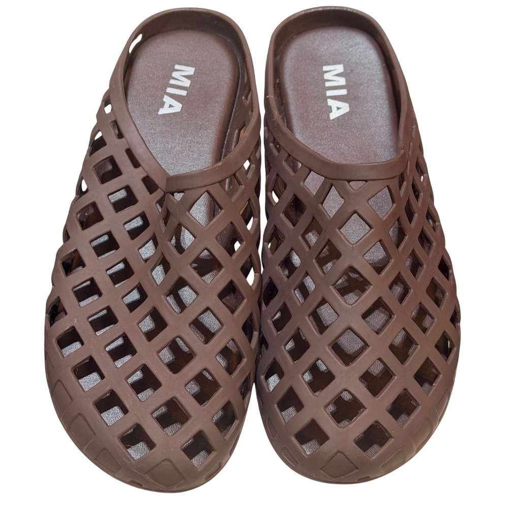 MIA Kandie Lattice Jelly Slides Womens 7 Brown Rubber Cage Mules Slip On Beach